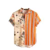 남성 캐주얼 셔츠 2022 패션 바이 컬러 캐주얼 짧은 소매 인쇄 자수 패턴 의류 경량 버튼 다운 남성 셔츠 3XL