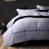 Luxury 100% Egypt Cotton White Embroidery 5 stars Hotel Bedding Set Satin Strip Bed Line duvet cover sheet 4/6pcs T200706