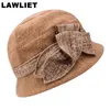 高品質のウールフェルトFedora Cloche Hat Cap A374 201013の暖かくて柔らかい冬の女性教会の帽子