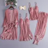 4 stks Nachtkleding Slaap Set Womens Velor Nightwear Robe V-hals Pijamas Softty Town Slaapshirt Herfst Winter Pyjama Pak Ecligee Y200708