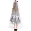 Vrouwen Ghost Bruid Jurk Halloween Masquerade Cosplay Cosplay Kostuum Zombie Sexy Fancy Dress Set omvatten Veilhalsringringhandschoenen jurk