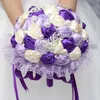 Duży Fioletowy Bukiet Ślubny Bridal Pearl Druhna Sztuczne Kwiaty Buque de Noiva Diamond Buquets Małżeństwo Prezent W2801