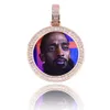 14 K Custom Made Fotoğraf Yuvarlak Madalyonlar Kolye Kolye Geri Çarpma Tarzı Rosegold Gümüş Altın Renk Zirkon Erkekler Hiphop Takı
