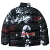 Parka Down Jacket Japonais Dessin animé Graffiti Imprimer Hommes Hiver Veste rembourrée Coupe-vent Streetwear Harajuku Manteau Hip Hop Outwear 201209