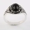 Cluster Rings Fashion Personality Black Stone For Women Charm Wedding Party Silver Color Carved Pattern Ring Birthday Gift Jewelry