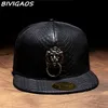 New Metal Sculpture Lion Head Snapback Hats Snakeskin Leather Hip Hop Cap Punk Style Baseball Caps For Men Women Black Red 2010232522