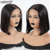 Lace Paryk Korta Bob Closure Wig med svansfilte för kvinnor Naturfärg Mänsklig hår Del 13x1 Hårlinje Brasiliansk 180%