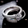 Vintage Female Crystal Round Wedding Ring Set Fashion Black Gold Bridal Engagement Ring Promise Zircon Stone Rings For Women347n