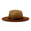 2021 Autumn Winter Fashion Spraypalped Jazz wełniany kapelusz z klamrą z paskiem kobiety mężczyźni duże szerokie grzbiet panama gradient fedora hat4453871