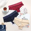 3 Pieces Lace Sexy Female Panties G-String Briefs Lingerie Low Waist Cotton Red Black White Hot Soft New T-back Underwear Woman LJ200822