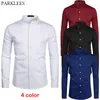 Beyaz Bantlı Yaka Elbise Gömlek Erkekler Slim Fit Uzun Kollu Rahat Düğme Aşağı Shirt Erkek İş Ofis İşi ​​Chemise Homme S-2XL LJ200925