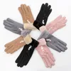 Новые зимние женские перчатки, однотонные теплые варежки с сенсорным экраном и вышивкой, ветрозащитные уличные перчатки с милым котом