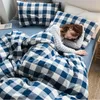 Gewassen katoenen dekbedovertrekset Gingham Plaid Geometrisch geruit patroon Beddengoedset 100% katoenen beddengoed met ritssluiting 4pcs283x