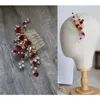 Jonnafe Red Rose Floral Headpiece for Women Prom Bridal Hair Combaccessories手作りの結婚式の髪のジュエリーY200409