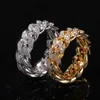 Fashion-Hip-Hop Zircon Cuban Chain Ring 8mm Zircon plated äkta guld trend män ring kubanska länkband mens hip hop smycken