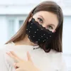 Мода Дизайнерские маски Pearl Lace Face Mask Регулируемая петля антипылевым моющиеся маска многоразового Ice Шелковый маска для взрослых 4-х цветов