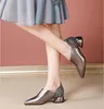 SpringFall Novos sapatos femininos dedo do pé pontiagudo feminino salto médio escritório senhora sapatos de trabalho casuais confortáveis sem cadarço feminino preto