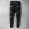 Дизайнерские мужские джинсы с рваными рваными байкерскими брюками для беременных Slim Fit Мотоциклетные байкеры Джинсовые для мужчин Модные мужские черные брюки po310l