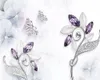 Beibehang personnalisé papier peint papillon fleur de cristal violet mur bijoux 3d TV peintures murales de décoration
