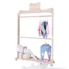 Scaffale in legno massello a doppio palo con orso e corona Scaffale per vestiti per mobili per bambini Scaffale decorativo per esposizione di negozi di abbigliamento per bambini