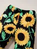 Débardeur à manches volantées pour bébé, imprimé tournesol, pantalon évasé, SHE