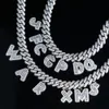 Hiphop Bling 5A Cubic Zirconia 12mm Width Cuban Link Chain Baguette Cz Paved 26 Alphabet Initial Charm Diy Name Choker Necklace