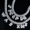 Hiphop Bling 5A Zircon Cubique 12mm Largeur Cubain Lien Chaîne Baguette Cz Pavé 26 Alphabet Initiale Charme Diy Nom Collier Ras Du Cou