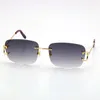 Óculos de sol de mulher de moda sem aro que dirigem com decoração C óculos de óculos alongado e magro moldura de ouro tamanho 57-20-140mm
