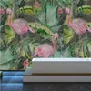 Personalizado Mural 3D Sudeste Asiático Banana Leaf Flamingo Poster pintura de parede estilo Europeu Sala Quarto Home Decor Wallpaper