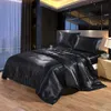 Bedding Set 4 Pieces Luxury Satin Silk Queen King Size Bed Set Comforter Quilt Duvet Cover Flat and Fitted Bed Sheet Bedcloth 201021