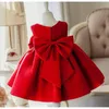 born Baby Girl Dress Sequin Red Lace Tulle Baby Christening Party Princess Gown Bow 1 year Birthday Dress Infant Baptism Gown LJ201221