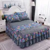 Conjunto de 3 peças roupa de cama saia para cama + 2 fronhas grátis colcha de casamento lençol capa de colchão completo lençóis de cama queen size king size Y200417