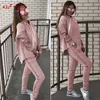 Femmes 2 Pièce Ensembles Casual À Capuche Ensemble Survêtement Pull Manteau Complet Pantalon Rose Costume De Sport Respirant Chaud Manteau D'hiver Vêtements T200702