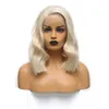 New natural soft Short Wig Heat Resistant Wavy Hair Wigs blonde color Synthetic Lace Front Wig Side Part Glueless Wig For Women