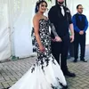 Robe de mariée en dentelle noire et blanche Appliques chérie robes de sirène robes de mariée avec long train formelle robe De Noiva 2020