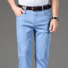 Erkek kot yaz giyim düz streç kot pantolon yüksek bel fit retro açık mavi kot hafif kot pantolon erkek 201111