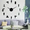 DIY Barber Shop Giant Wall Clock With Mirror Effect Barber Toolkits Decorative Frameless Watch Hairdresser Barber Wall Art Decor LJ201204