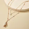Multi Layer Cross Pendant Chain Halsband för kvinnor Lainty Chain Halsband Kvinnor Pearl Conch Pendant