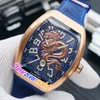 Nuevo V45 Fecha 44 mm Caja de oro rosa Esfera azul 3D Oro rosa Dragon King Reloj automático para hombre Relojes de goma de cuero Timezonewatch TWFM E200a1