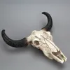 Resin Longhorn Cow Skull Head Wall Hanging Decor 3D Animal Wildlife Sculpture Figurines Crafts Horns for Home Halloween Y200106