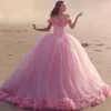 Бирюза Quinceanera Платья Бальное платье Tulle 15 Anos Цветы Пушистые от плеча вечерние платья сладкое 16 выпускного вечера