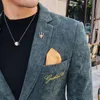 Gouden borduurwerk Velvet mannen blazer mode casual slank fit heren blazer jas trouwjurk mannelijke pak vachtkostuum homme homme