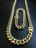 10 mm Mens Miami Cuban Link Bracelet Chain Set 14k Gold plaqué en acier inoxydable 248F