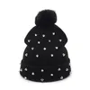 Beanie Skull Caps Vrouwen Punk Klinknagel Winter Hoed Zwart Grote Pom Mode Gebreide Wol Dikke Warme Ladies3116