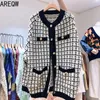 Oversized Sweater for Women Jacket and Coats Knitted Cardigans Plaid Jumpers Korean Clothing Robe Long Coat Sueter Feminino 201017