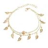 Women Gold Leaf Charm Anklets Real Photos Gold Chain Ankle Bracelet Fashion 18k Gold Ankle Bracelets Foot Jewelry