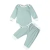 秋の冬コットンキッズパジャマ服スーツロンパー+パンツ幼児の男の子の女の子睡眠服セットベビーナイトウェア
