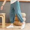 Hommes grande taille coton lin sarouel Style japonais survêtement pantalon 2020 homme Streetwear ample été solide pantalon 5XL