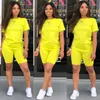 Casual Tracksuit Women 2 Piece Set Summer T Shirt and Shorts Passar Solid Color Letter Print Kort ärm Top Tees Ropa de Mujer LJ201125