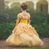 Ball Gown princess Flower Girls Dresses Yellow Cheap spaghetti straps summer Puffy Little Girls Kid First Communion Dresses